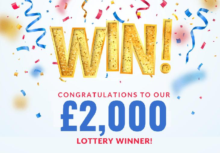 A graphic congratulating the lottery winner