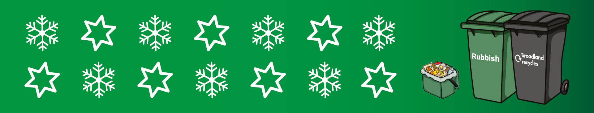 Rubbish, recycling and food waste bins with a Christmas background