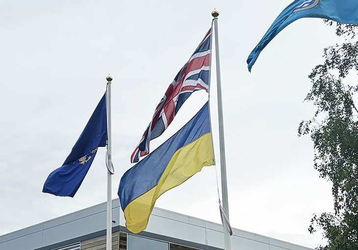 Ukranian flag outside Council HQ