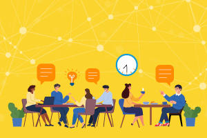 Animated image of people networking over breakfast