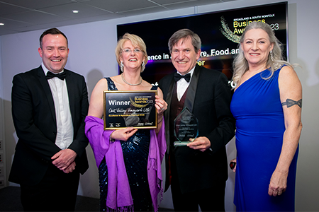 Chet Valley Vineyard accepting their Excellence in Agriculture, Food and Drink award
