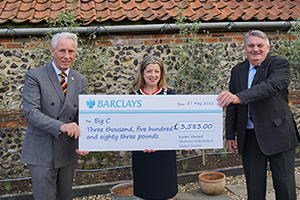 Cllr Karen Vincent presents the Big C with a cheque