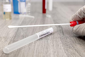 Someone in a labaratory holding a swab to test for coronavirus