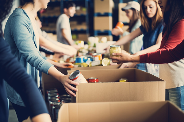 People working at a food bank
