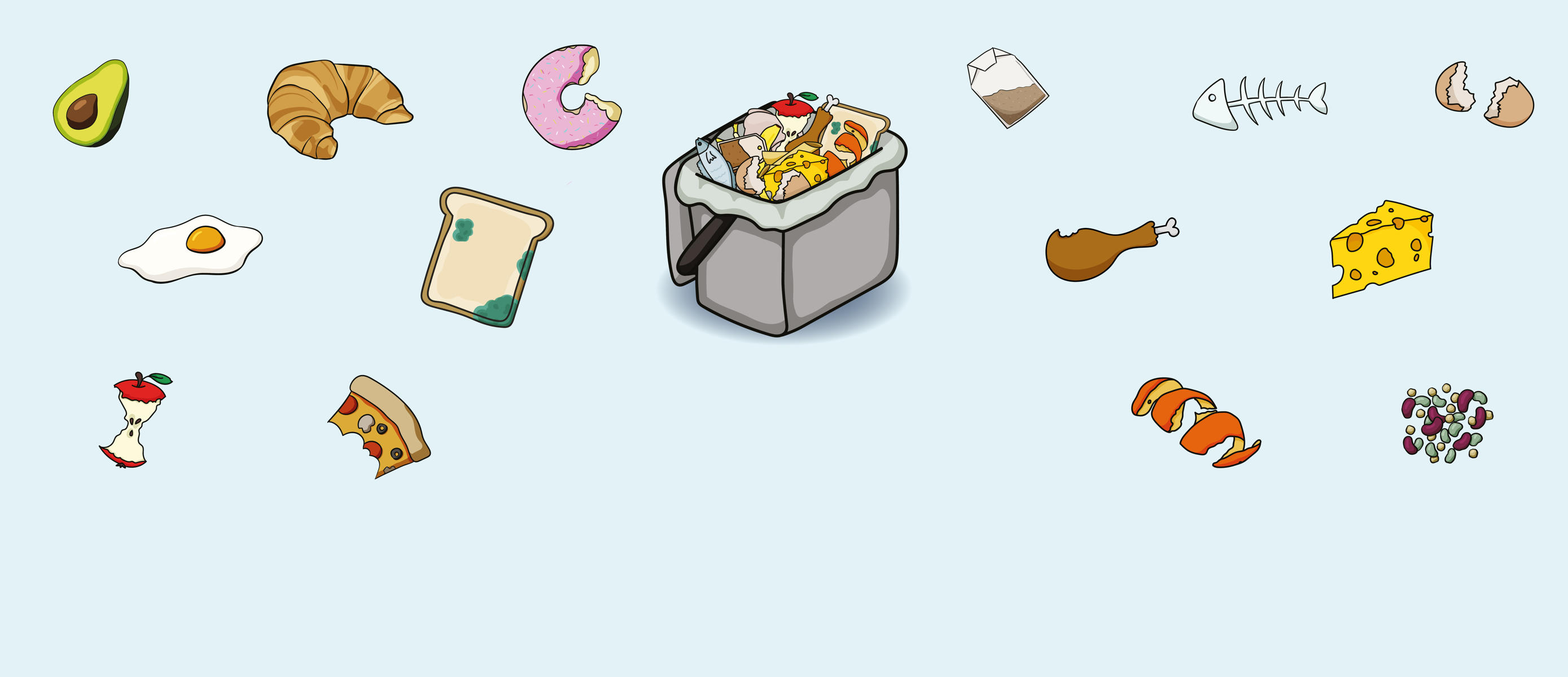 Food waste caddy with food items around it