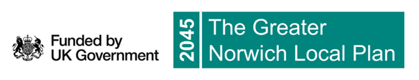 Logos for Funded by UK Government and Greater Norwich Local Plan 2045