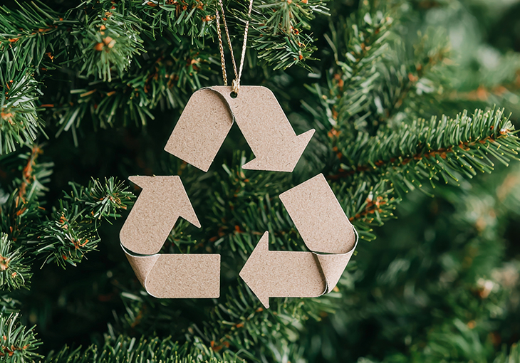 Christmas tree with cardboard decoration