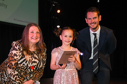 Amber Sheehy wins Young Hero with Cllr Trudy Mancini-Boyle and George Hemstock from HSBC