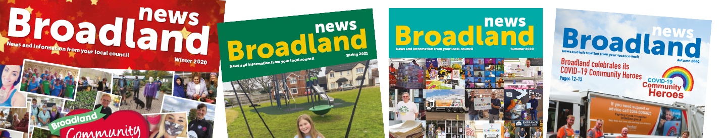 Front covers of previous editions of Broadland News