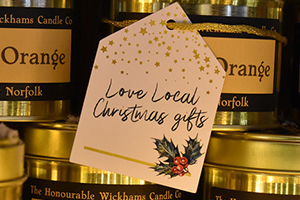 Marmalade jars with a tag round them saying love local christmas gifts