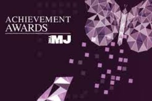 Logo of MJ achievement awards. Purple butterfly on black background