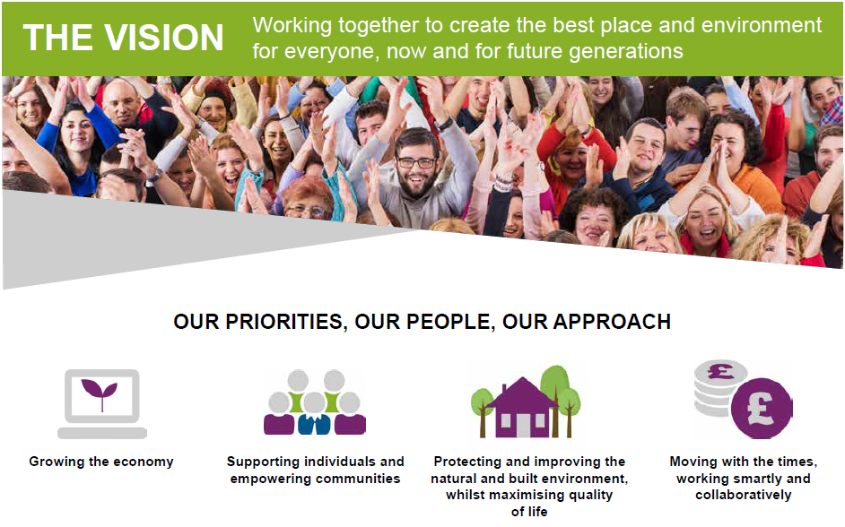 The vision working together to create the best place and environment for everyone now and for future generations