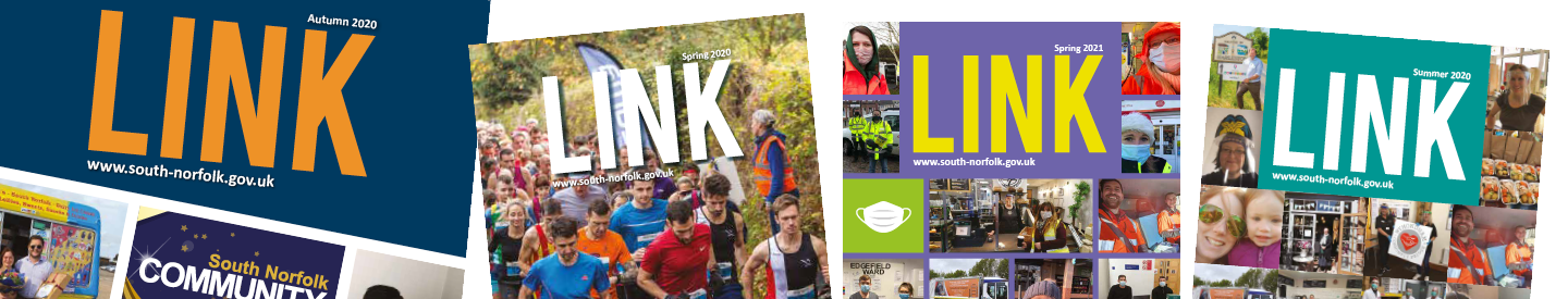 Front covers of previous editions of the South Norfolk link magazine