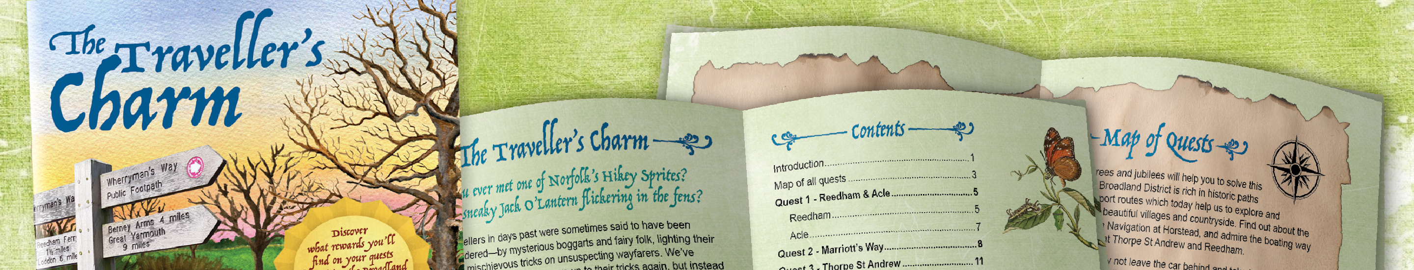 Graphic showing the travellers charm trail booklet.
