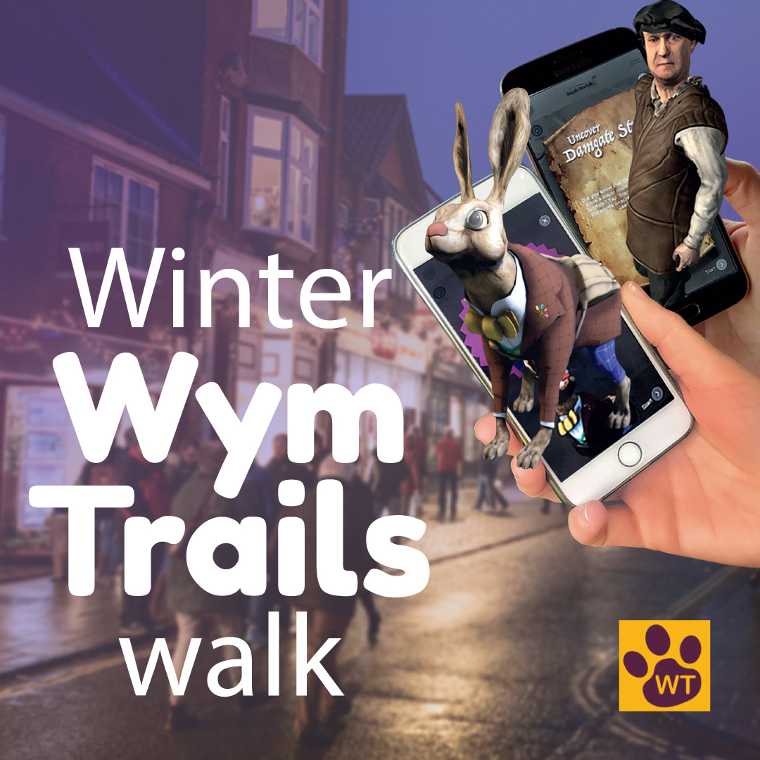 Winter Wym Trails Walk overlayed onto a picture of Wymondham at night