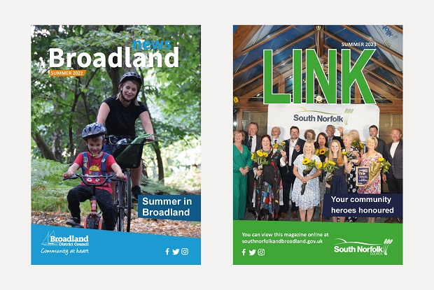Front cover of the summer editions of Broadland News and South Norfolk Link magazine